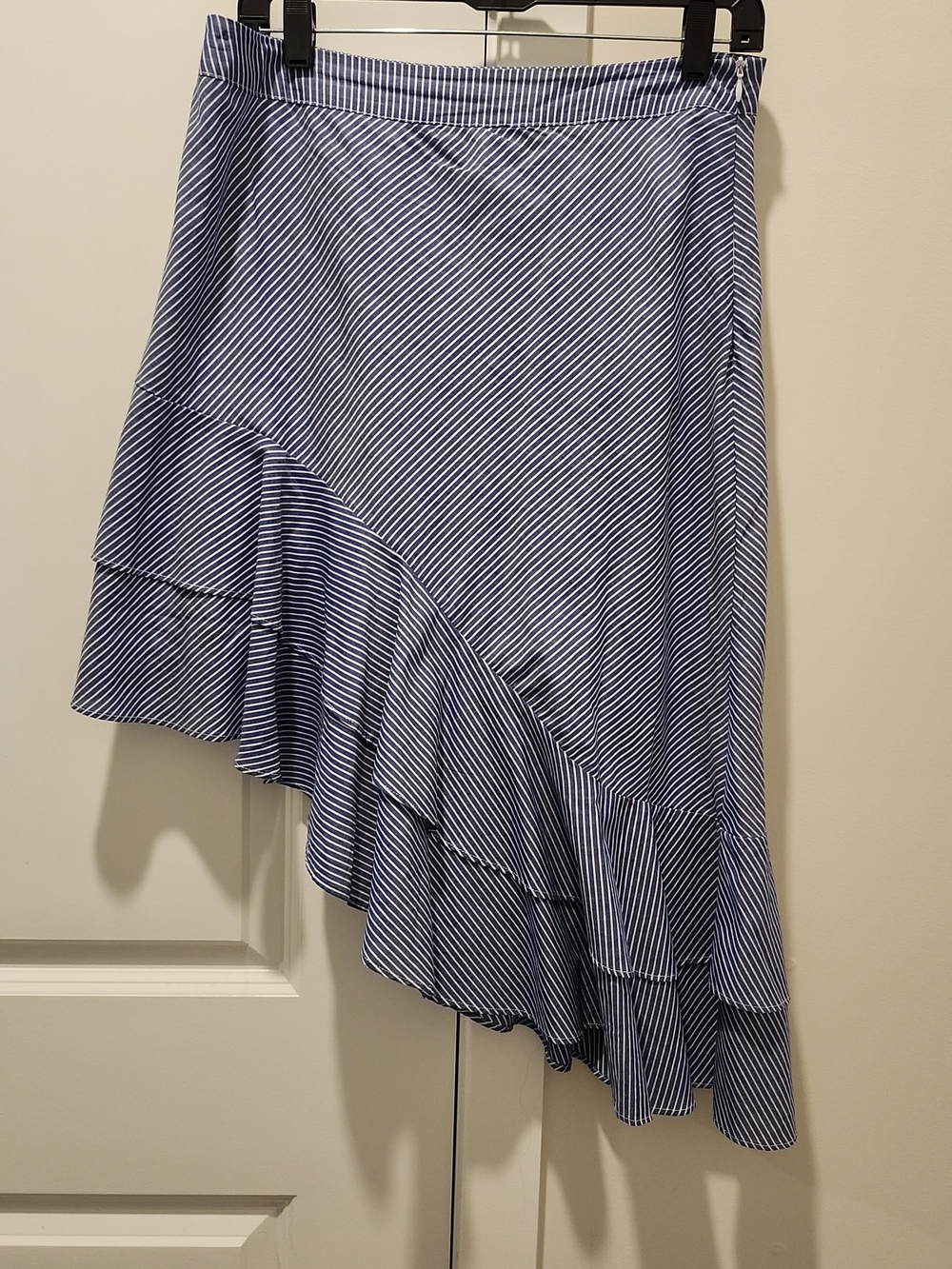 a. n.ew d.ay Navy & White Striped Asymmetrical Ruffle Skirt